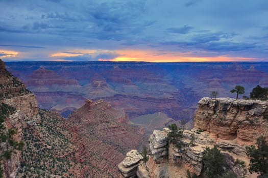 South Rim Grand Canyon before sunset, Arizona, US.