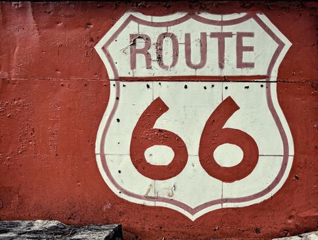 Historic U.S. old Route 66 red sign in a sheet.