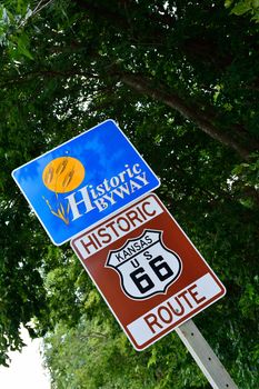 Historic Route 66 road sign in Kansas.