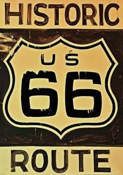 Old historic Route 66 sign with the legend US 66.