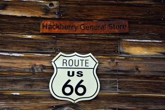 Hackberry, Arizona, Usa - July 24, 2017: The famous historic route 66 highway with the old general store is visited by people from all of the world.