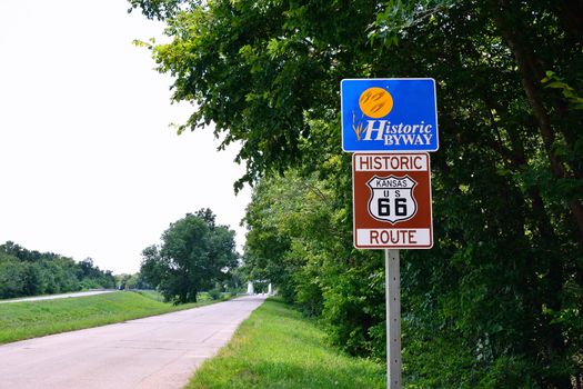 Historic Route 66 road sign in Kansas.