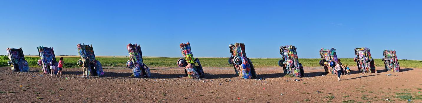 Amarillo, Texas - July 21, 2017 : Cadillac Ranch in Amarillo. Cadillac Ranch is a public art installation of old car wrecks and a popular landmark on historic Route 66