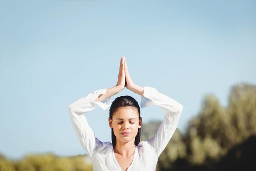 Calm brunette doing yoga in a sunny day