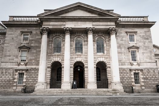 Dublin, Ireland - February 11, 2019: Trinity College architecture detail in downtown on a winter day