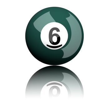 3D rendering pool ball or billiard ball number 6 isolated on white.