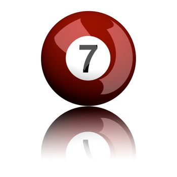 3D rendering pool ball or billiard ball number 7 isolated on white.
