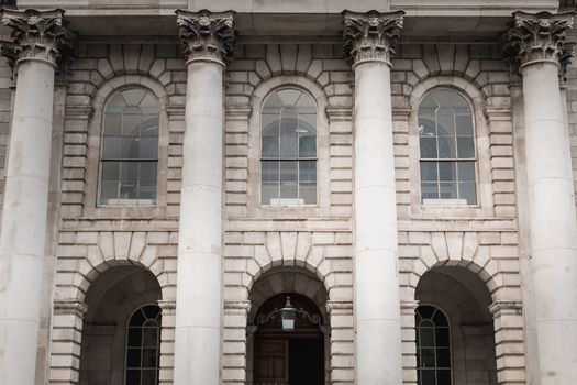 Dublin, Ireland - February 11, 2019: Trinity College architecture detail in downtown on a winter day