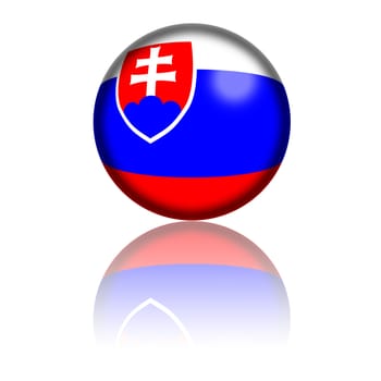 3D sphere or badge of Slovakia flag with reflection at bottom.