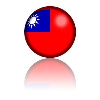 3D sphere or badge of Taiwan flag with reflection at bottom.