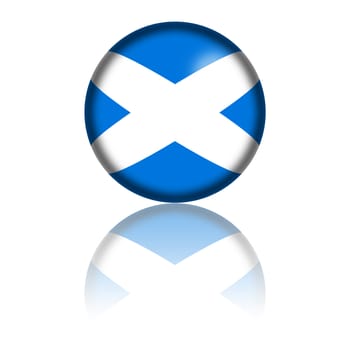 3D sphere or badge of Scotland flag with reflection at bottom.