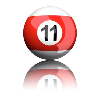 3D rendering pool ball or billiard ball number 11 isolated on white.