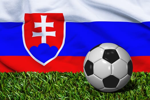 3D rendered soccer ball in grass field with Slovakia flag as Background