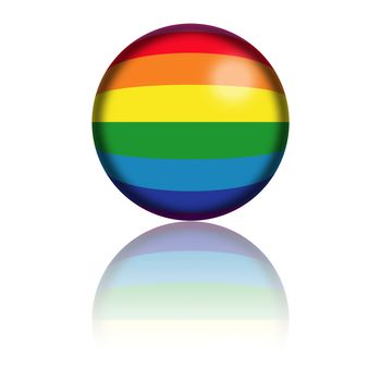 3D sphere or badge of rainbow flag with reflection at bottom.