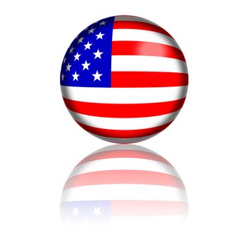 3D sphere or badge of USA flag with reflection at bottom.
