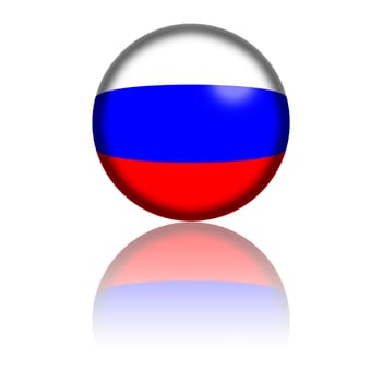 3D sphere or badge of Russia flag with reflection at bottom.