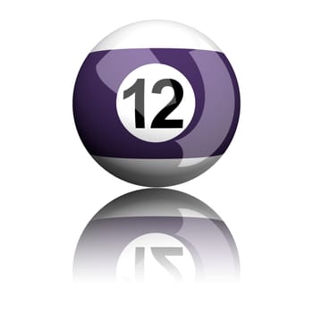 3D rendering pool ball or billiard ball number 12 isolated on white.