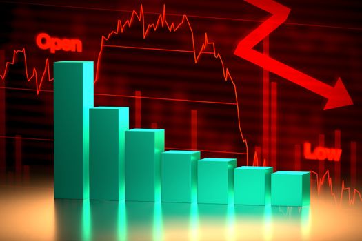 3D rendering of bear stock market chart with downward trend.