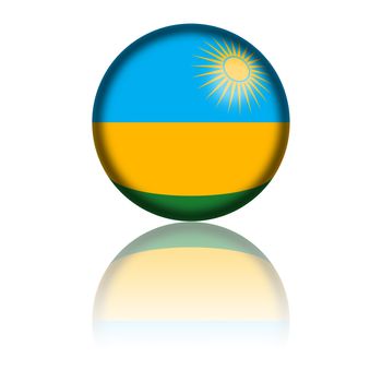 Sphere of Rwanda flag with reflection at bottom.