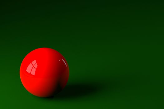 3D rendering of red snooker ball on snooker table.