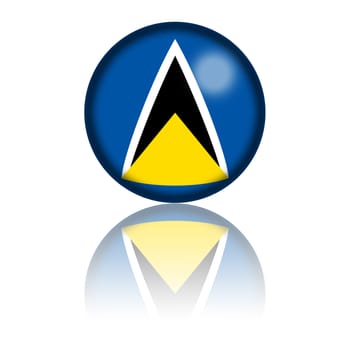 3D sphere or badge of Saint Lucia flag with reflection at bottom.