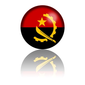 3D sphere or badge of Republic of Angola flag with reflection at bottom.