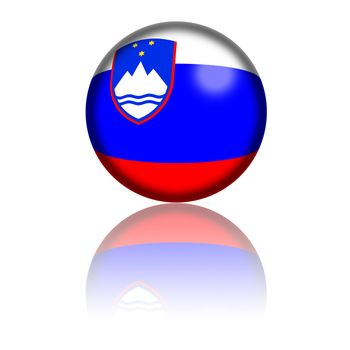 3D sphere or badge of Slovenia flag with reflection at bottom.