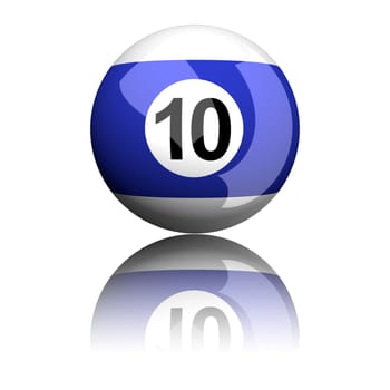 3D rendering pool ball or billiard ball number 10 isolated on white.