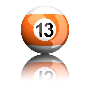 3D rendering pool ball or billiard ball number 13 isolated on white.