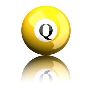 3D rendering sphere alphabet letter Q isolated on white.