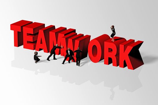 Teamwork word and group of people conveying business concept of teamwork, 3D rendering.