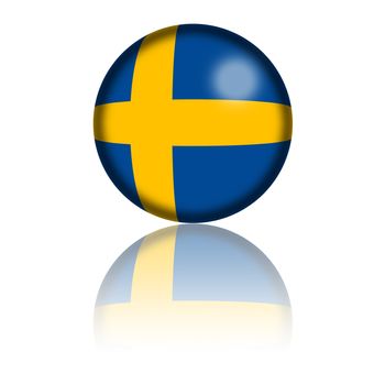 3D sphere or badge of Sweden flag with reflection at bottom.