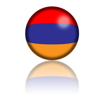 3D sphere or badge of Armenia flag with reflection at bottom.