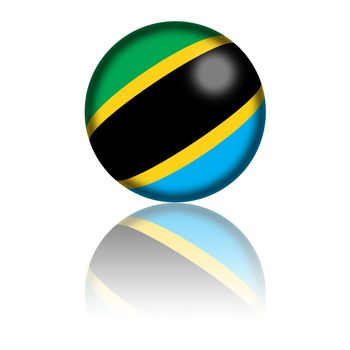 3D sphere or badge of Tanzania flag with reflection at bottom.