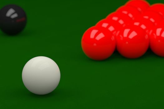 3D rendering of snooker ball on snooker table.