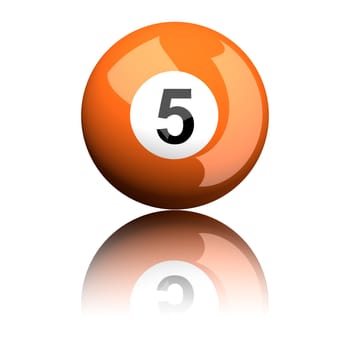3D rendering pool ball or billiard ball number 5 isolated on white.