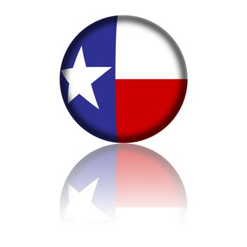 3D sphere or badge of Texas flag with reflection at bottom.