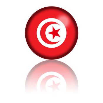 3D sphere or badge of Tunisia flag with reflection at bottom.