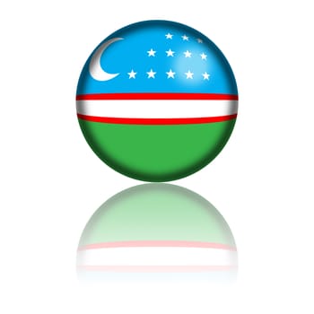 Sphere of Uzbekistan flag with reflection at bottom.