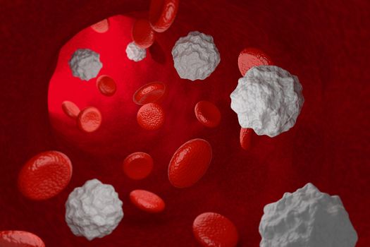 3D rendering of white blood cells in vein system.