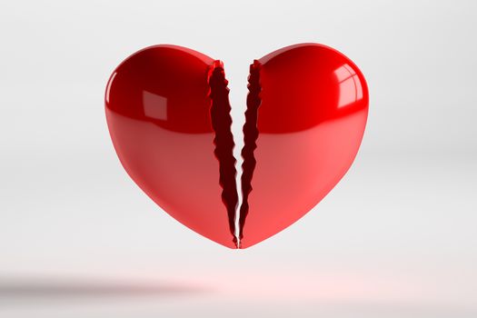 3D rendering of broken heart isolated on white background.