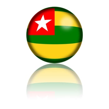 3D sphere or badge of Togo flag with reflection at bottom.