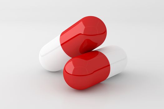 3D rendering of pill capsule isolated on white background.