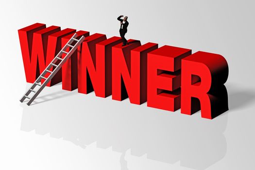 Winner word and person conveying business concept of winner, 3D rendering.