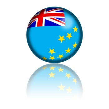 3D sphere or badge of Tuvalu flag with reflection at bottom.
