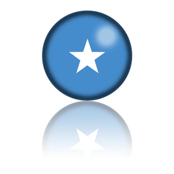 3D sphere or badge of Somalia flag with reflection at bottom.