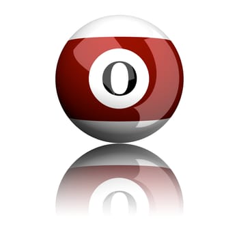 3D rendering sphere alphabet letter O isolated on white.