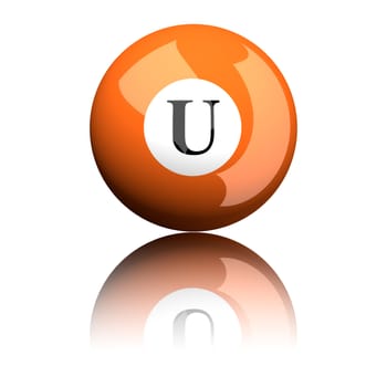 3D rendering sphere alphabet letter U isolated on white.