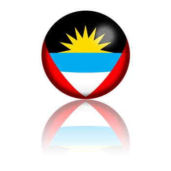3D sphere or badge of Antigua and Barbuda flag with reflection at bottom.