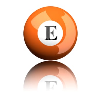 3D rendering sphere alphabet letter E isolated on white.